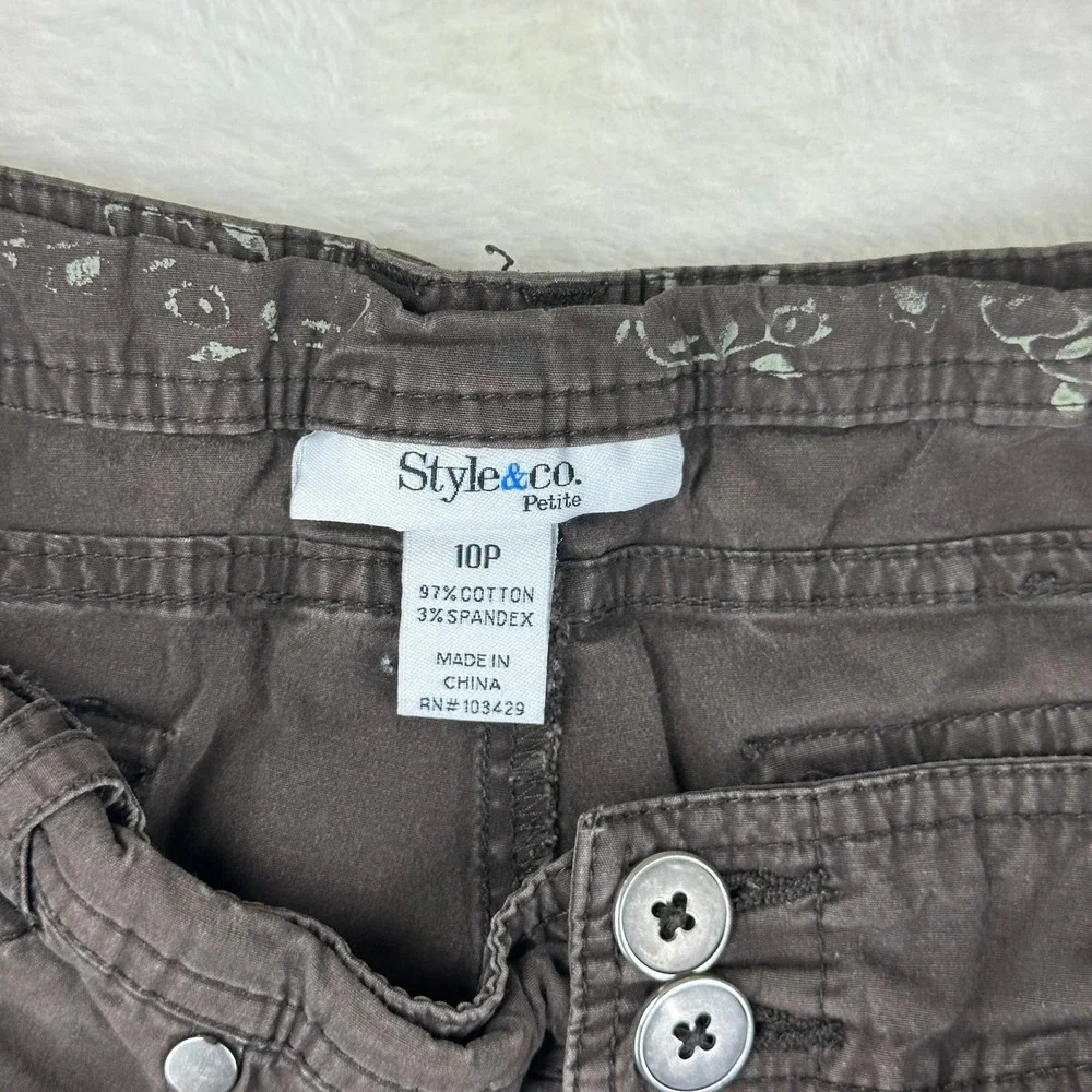 Style & Co‎ Cargo Pants Womens 10P Petite Brown Straight Leg Utility Cotton